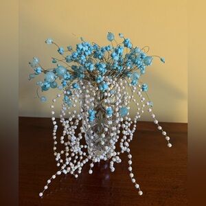 Vintage handmade Turquoise color beaded flowers for vase